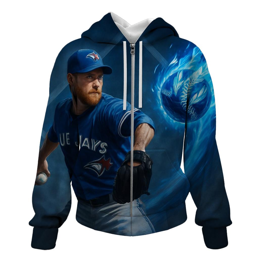 Blue Jays Frostfire Pitch Arc graphic hoodies
