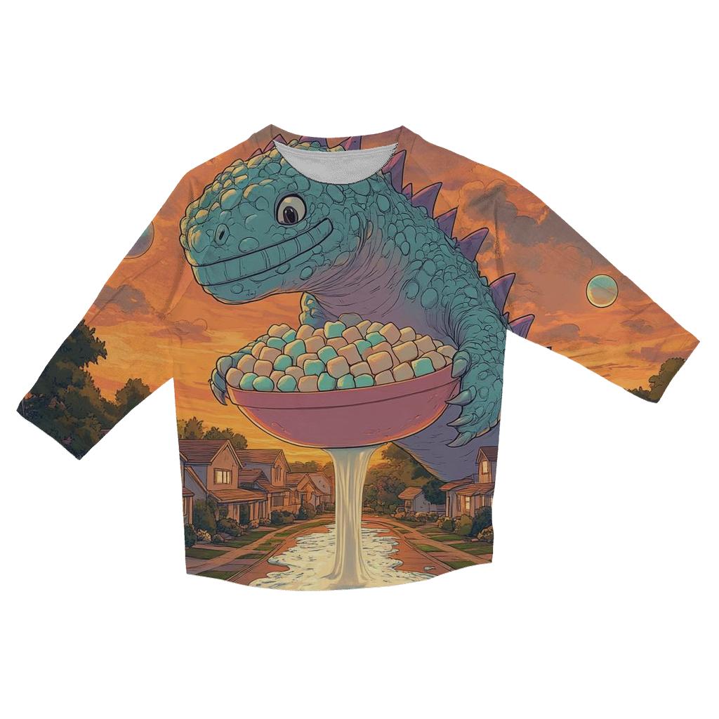 Suburban Kaiju Breakfast Parade trendy 3/4 sleeve tops