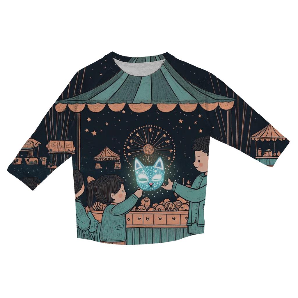 Moonlit Carnival With Halloween Masks personalized 3/4 sleeve tees