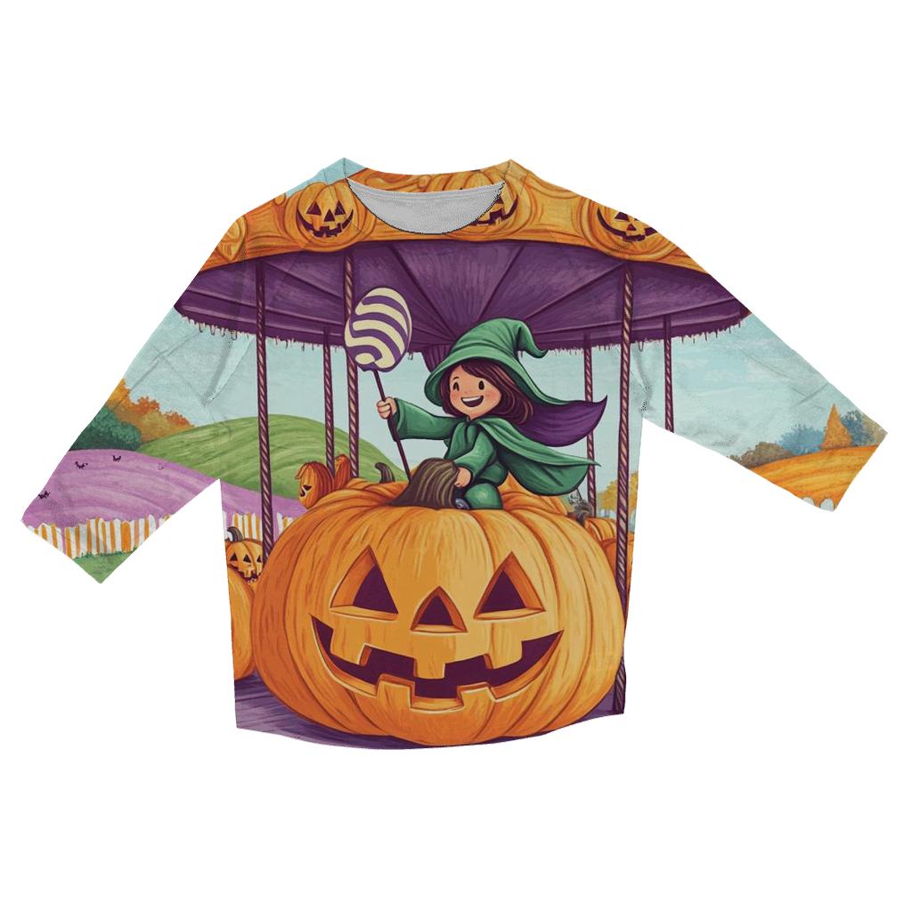 Pumpkin Patch Carousel Spooky Edition casual three quarter sleeve shirts