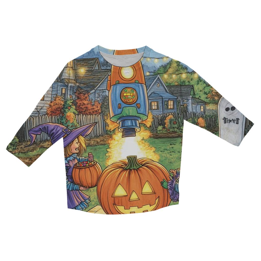 Backyard Halloween Rocket Launch Club custom 3/4 sleeve shirts