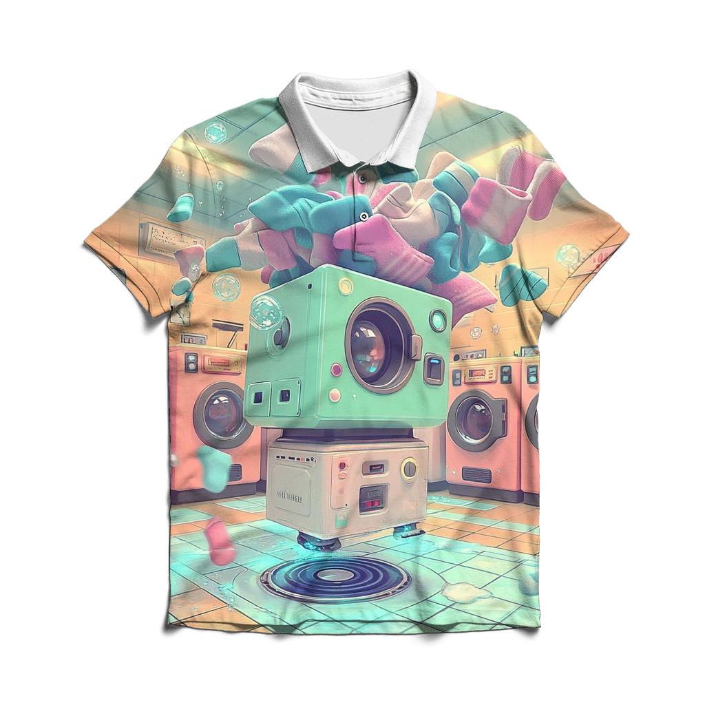 Retro Robot Laundry Day Chaos casual sports polo shirts