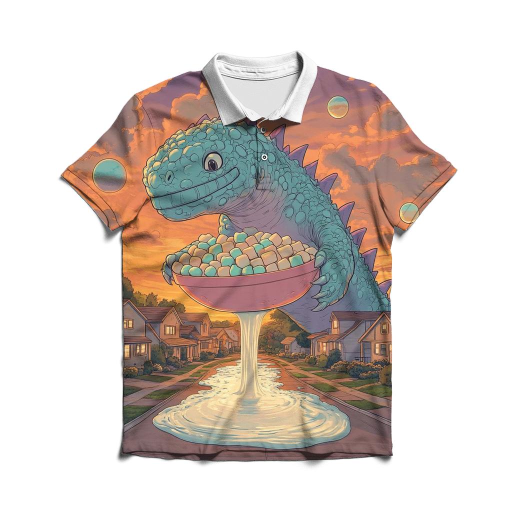 Suburban Kaiju Breakfast Parade designer slim fit polos