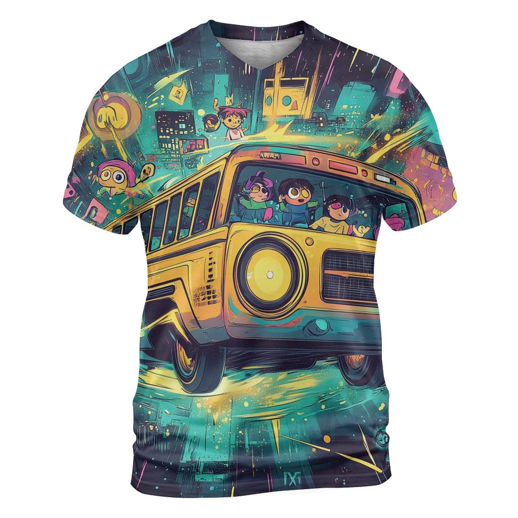 Time Traveling Boom Box Bus designer pattern shirts