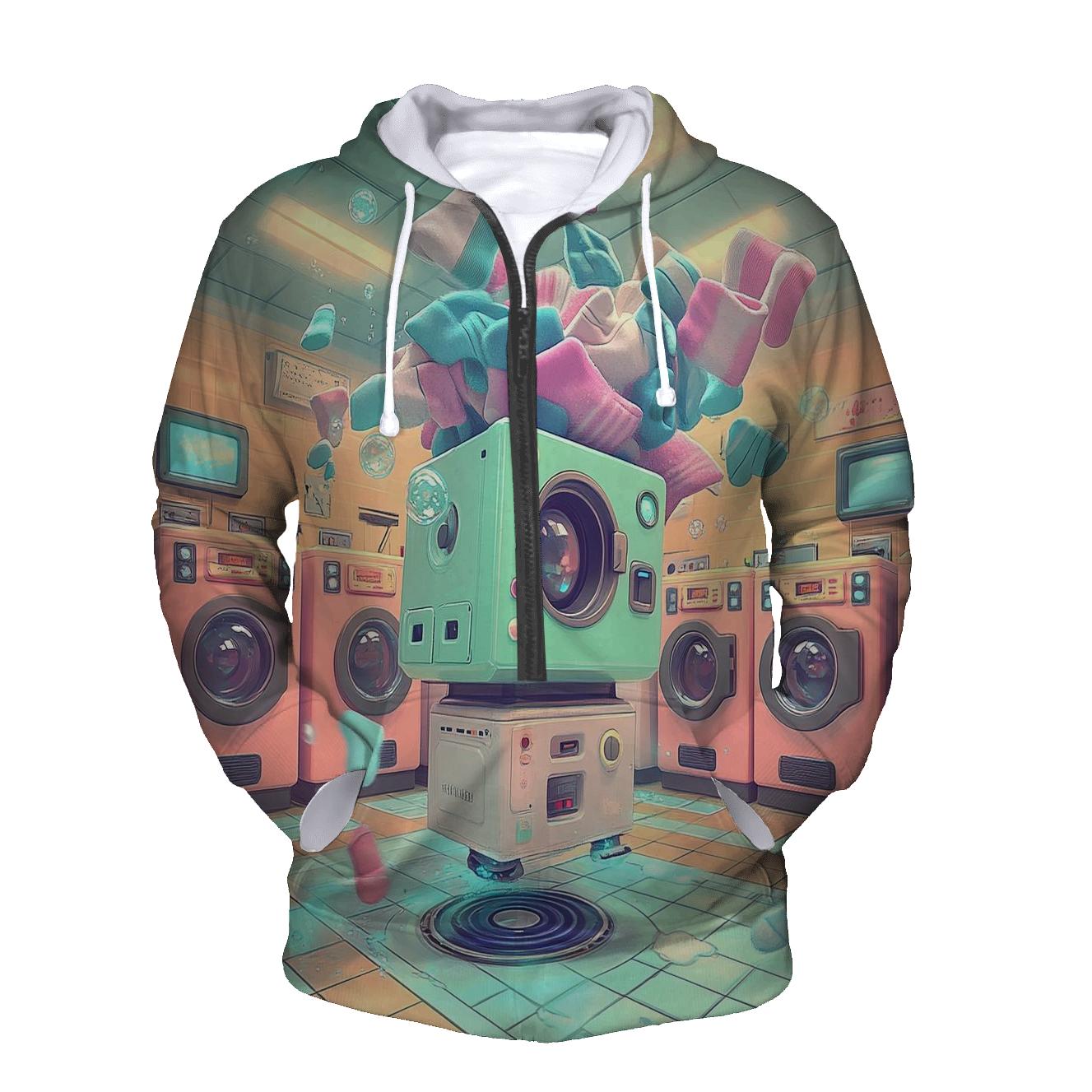 Retro Robot Laundry Day Chaos pullover hoodies