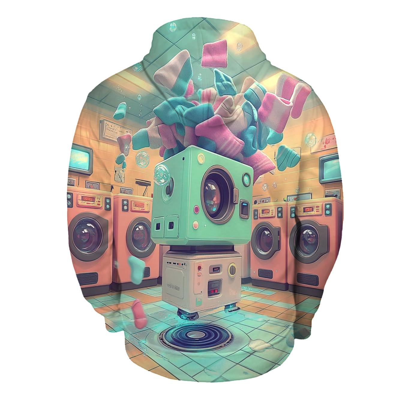 Retro Robot Laundry Day Chaos pullover hoodies