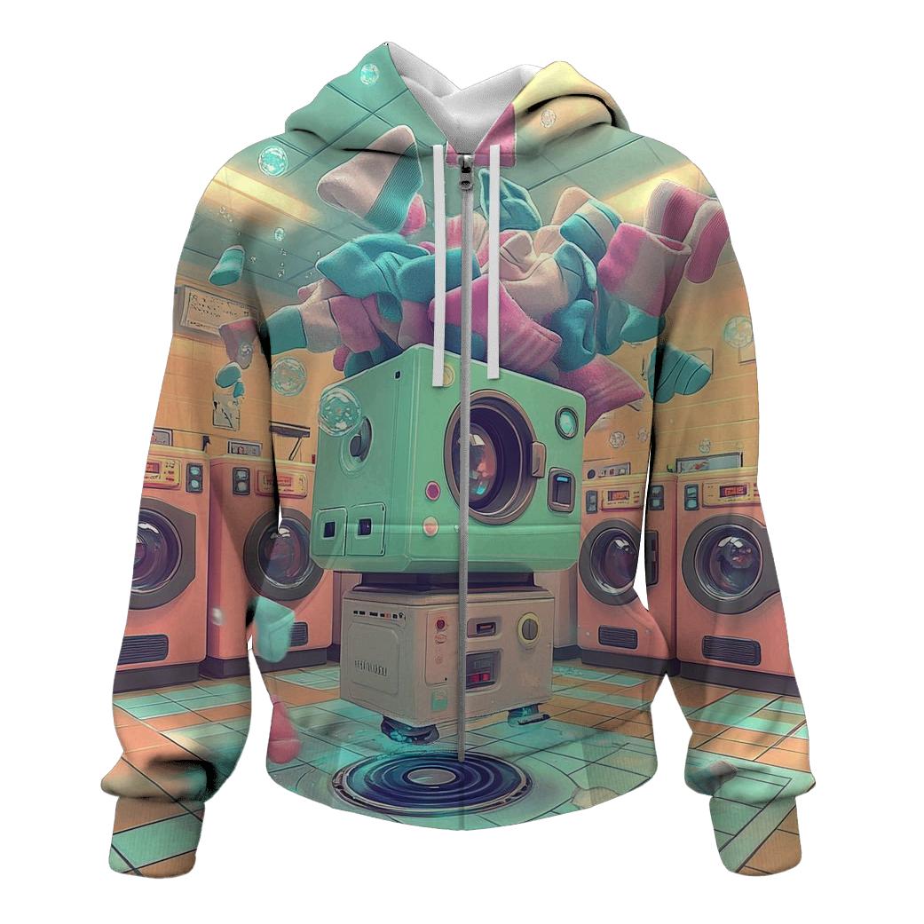 Retro Robot Laundry Day Chaos custom hoodies