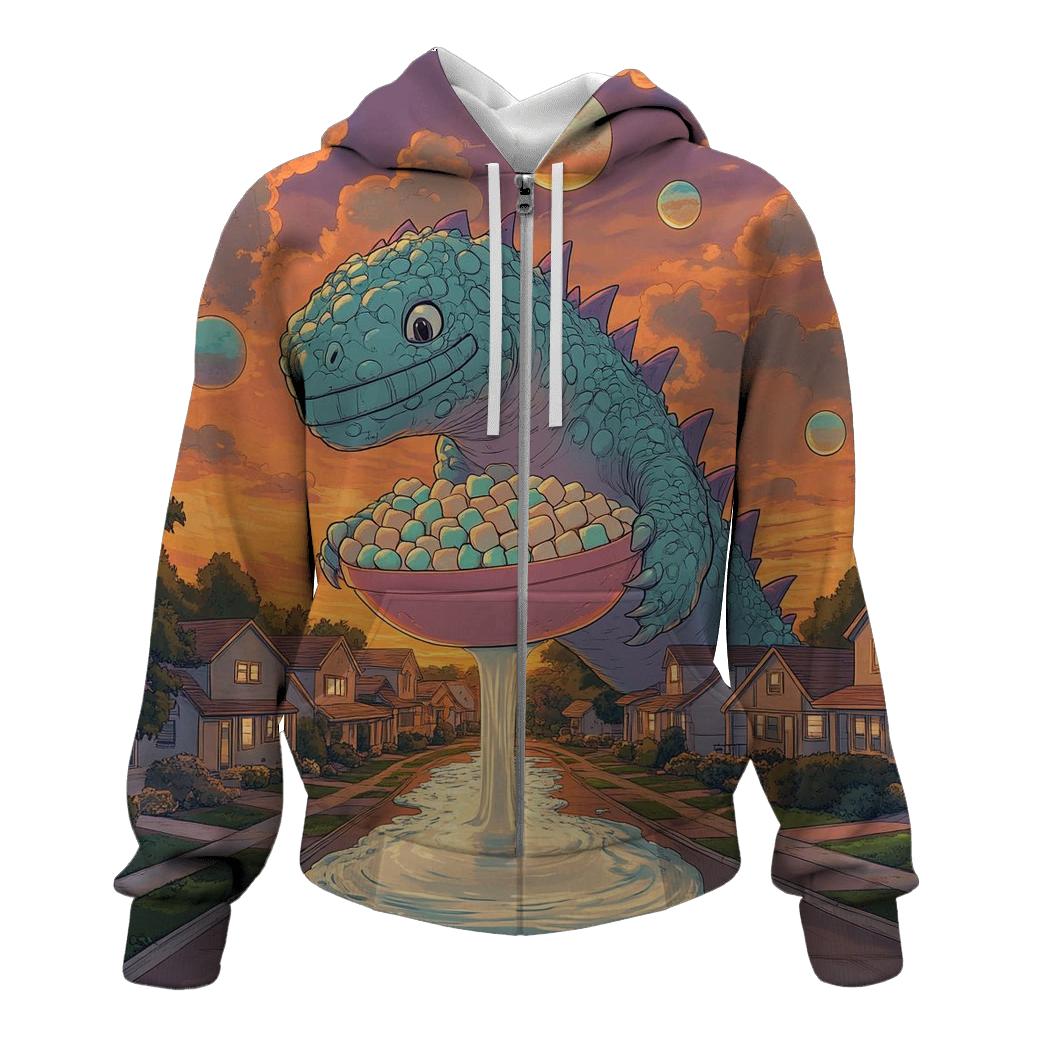 Suburban Kaiju Breakfast Parade zip-up hoodies