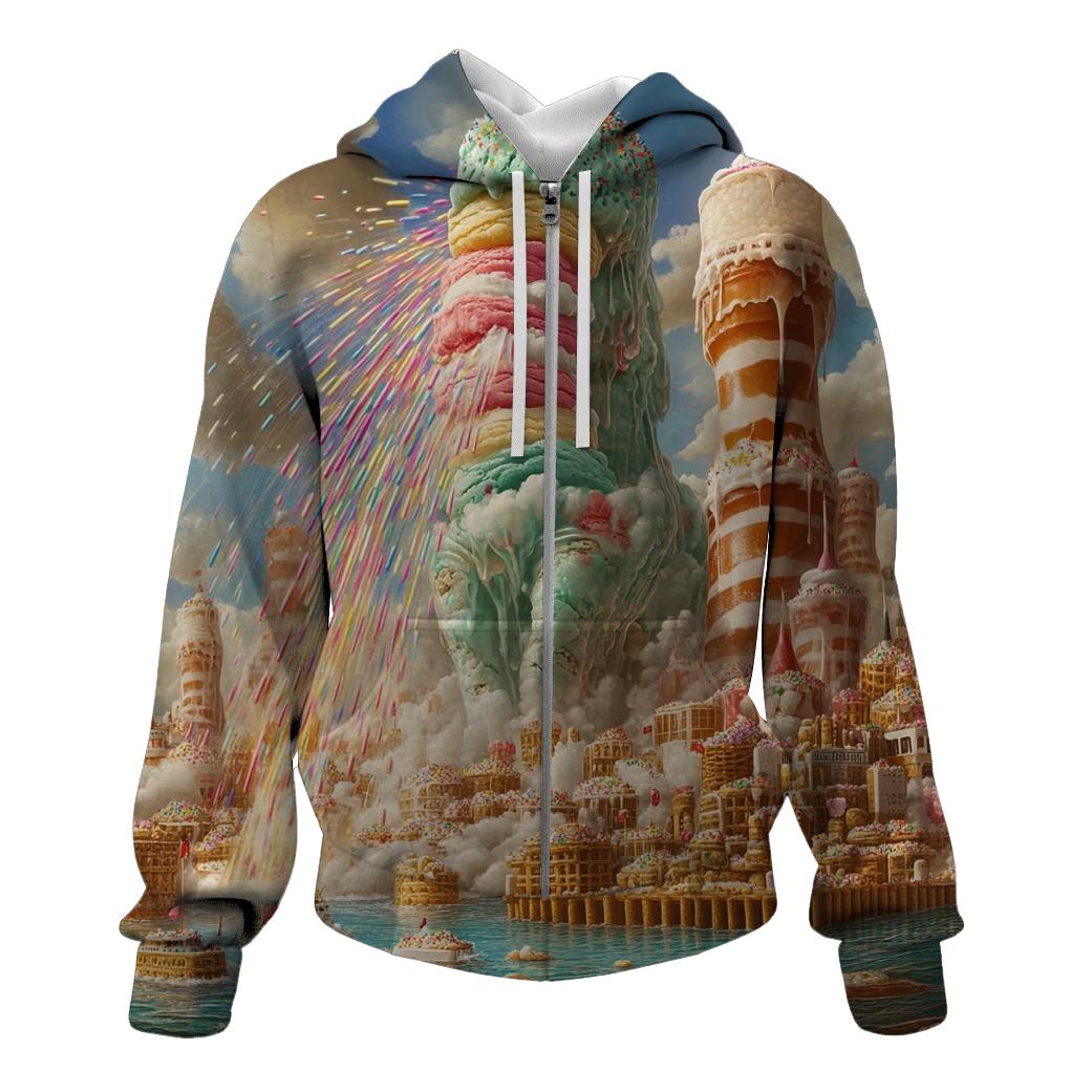 Ice Cream Kaiju In Snack Harbor embroidered hoodies