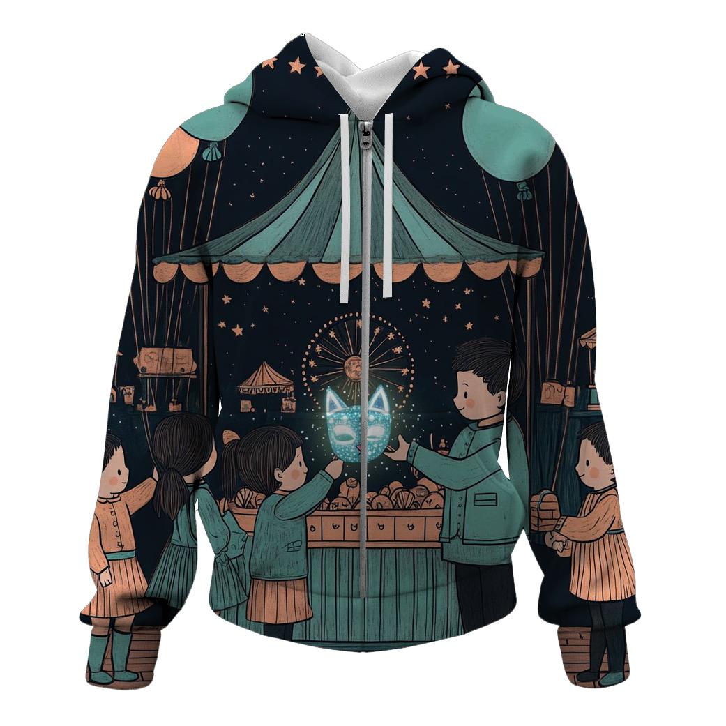 Moonlit Carnival With Halloween Masks hoodie trends