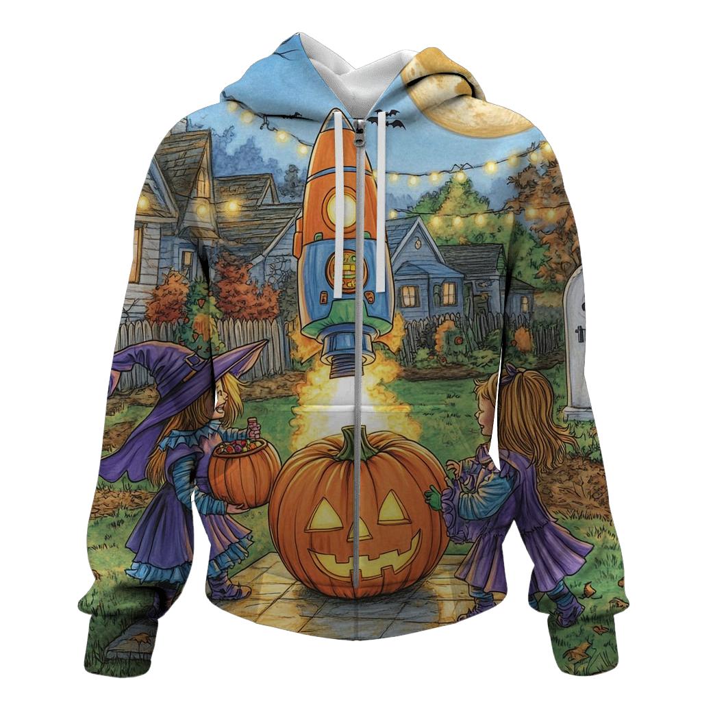 Backyard Halloween Rocket Launch Club graphic hoodies