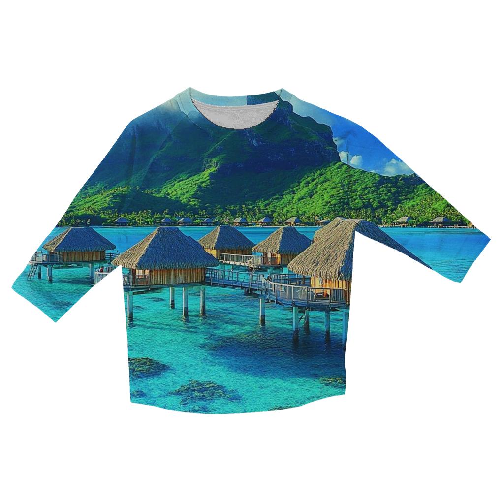Bora Bora Lagoon Overwater Villas printed three quarter sleeve shirts