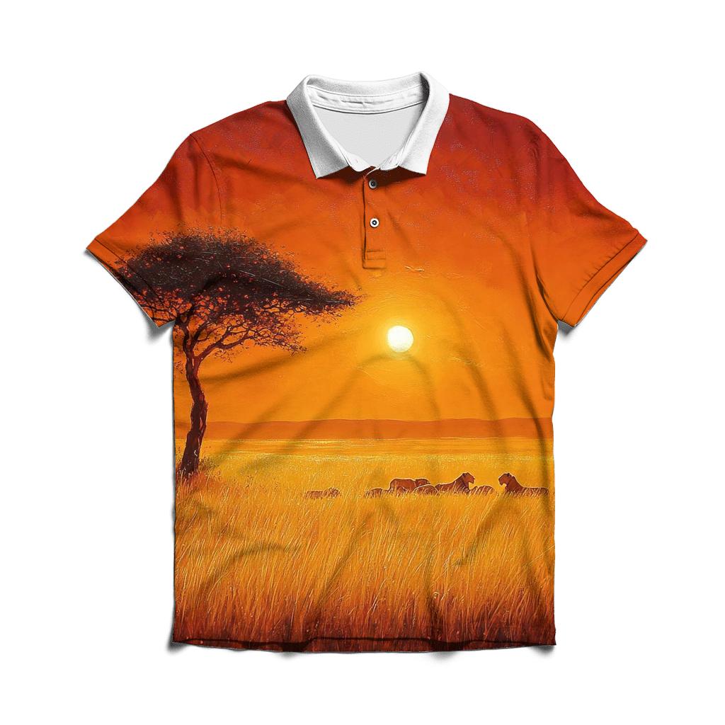 Serengeti Savannah Sunset custom polo shirts