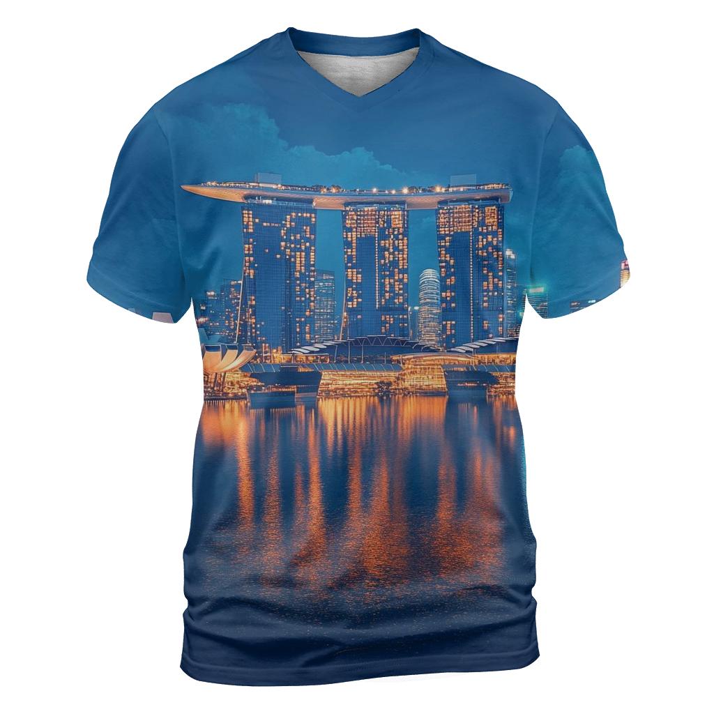 Marina Bay Sands Singapore Skyline artistic all-over print tops