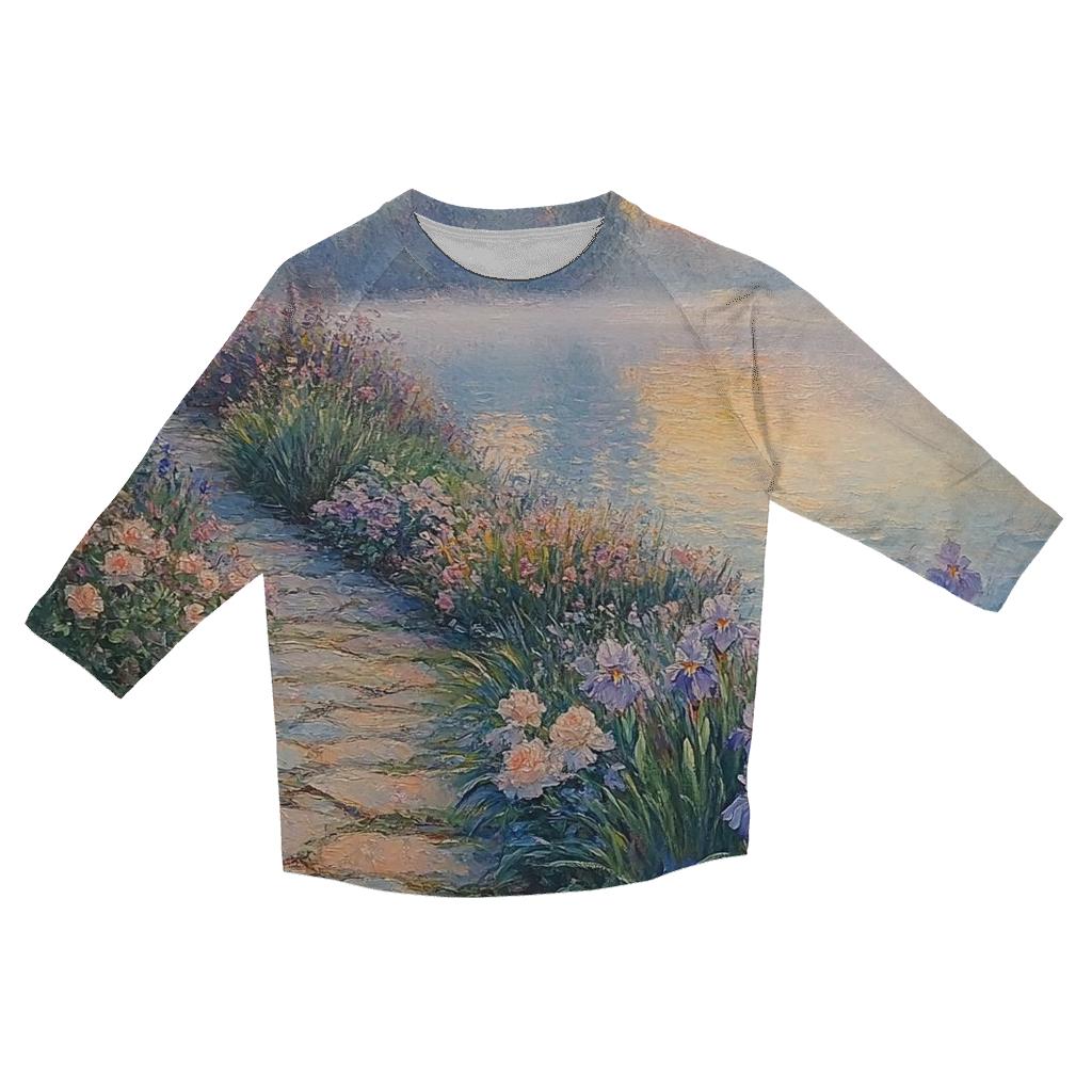 Monet Inspired Morning Lakeside Garden cotton quarter sleeve shirts