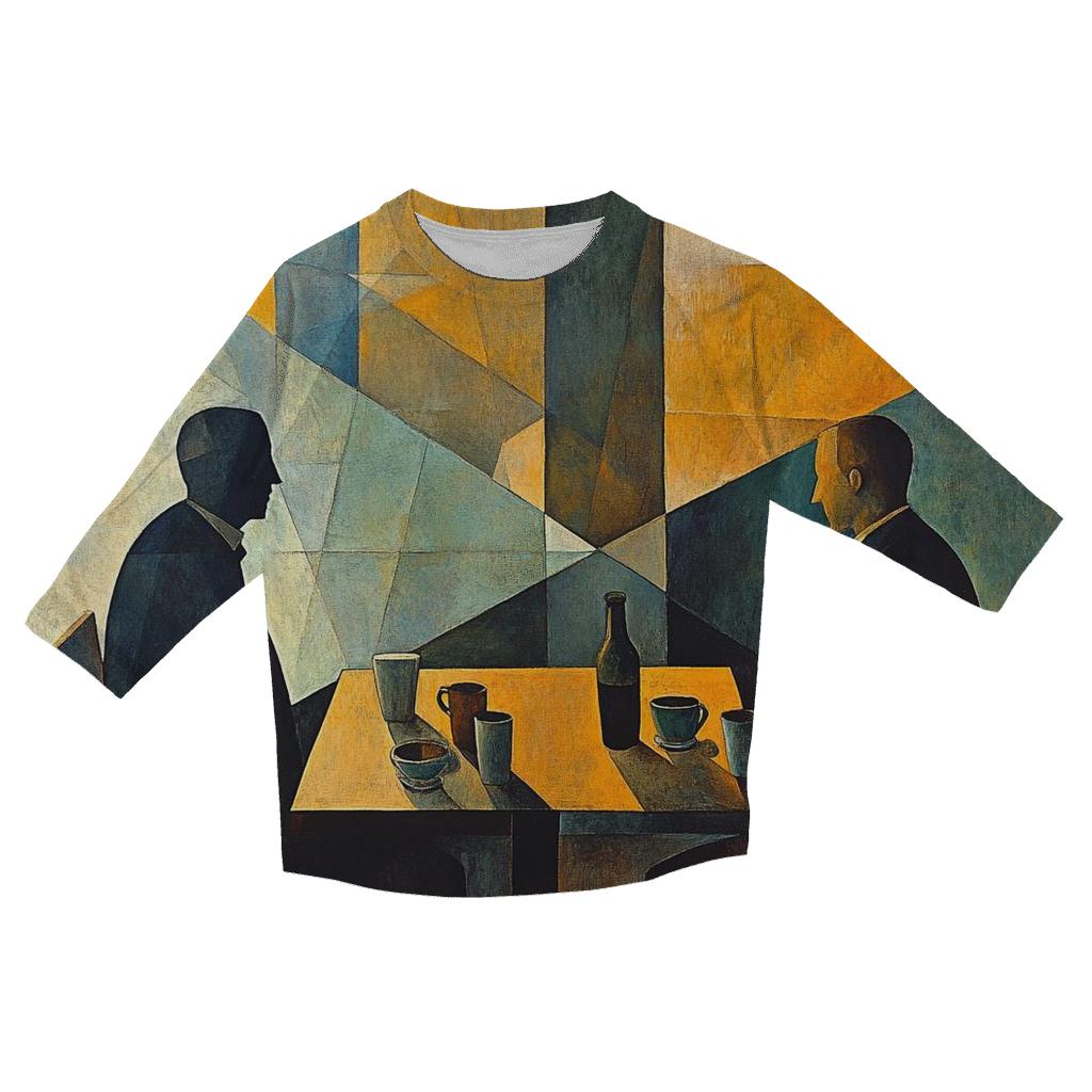 Picasso Inspired Abstract Cafe Conversation fashion 3/4 sleeve shirts