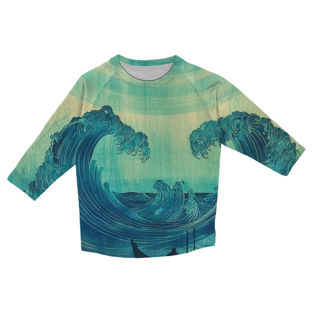 Hokusai Inspired Ocean Waves And Aurora trendy 3/4 sleeve tops