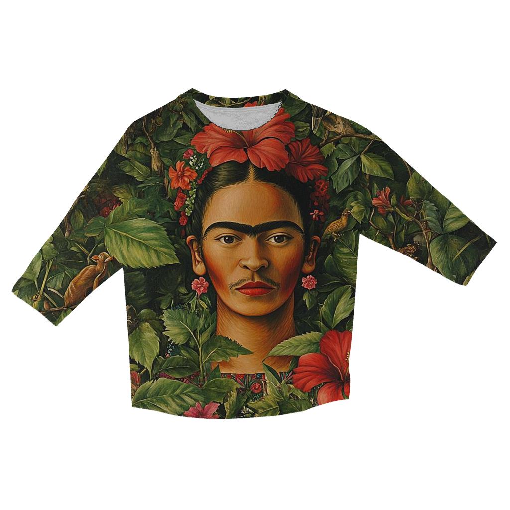 Frida Kahlo Inspired Mythic Garden Portrait personalized 3/4 sleeve tees