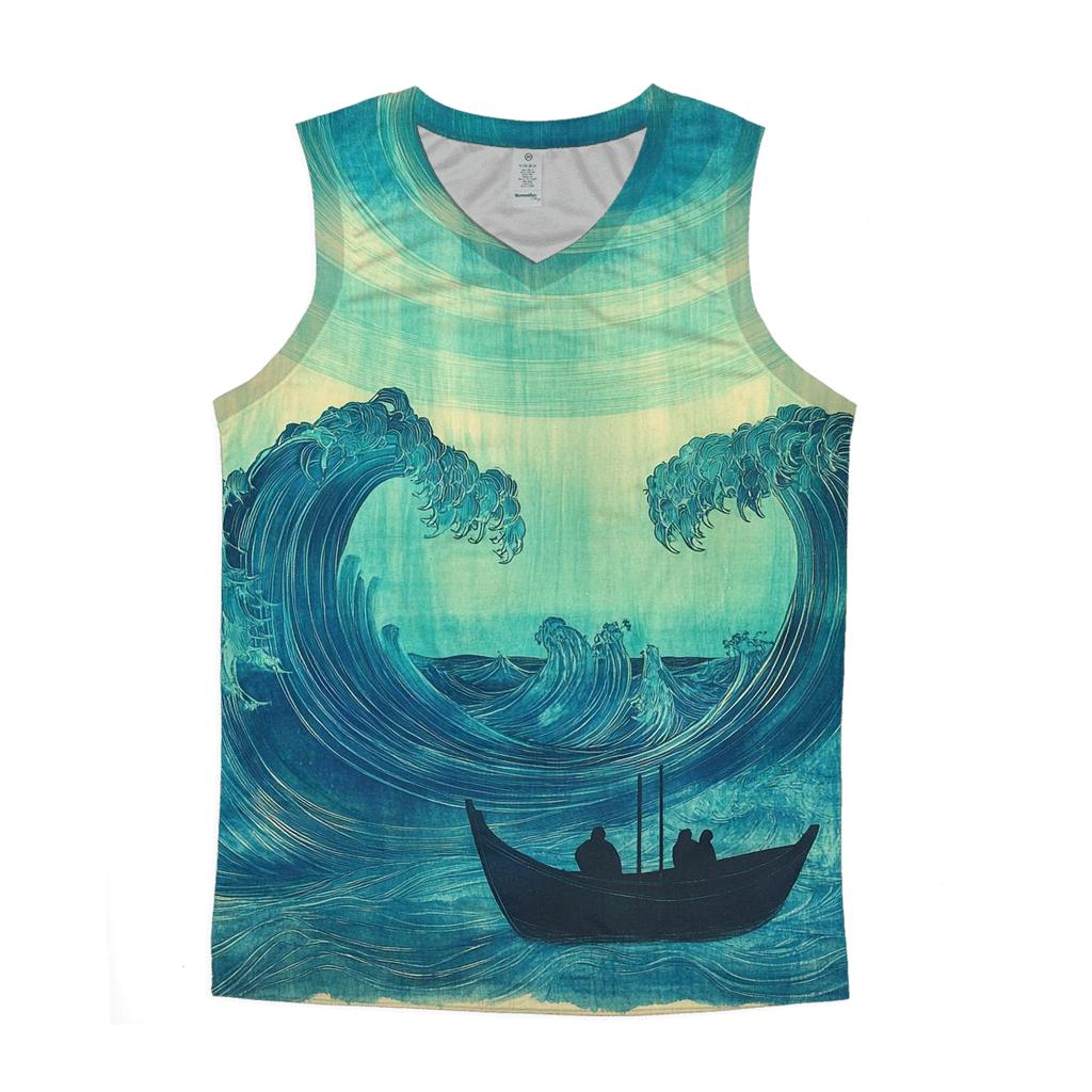 Hokusai Inspired Ocean Waves And Aurora personalized athletic tanks