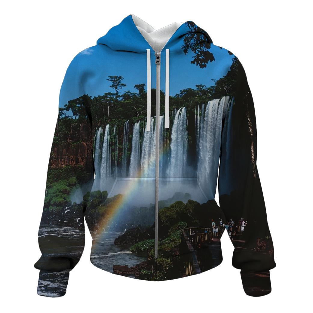 Iguazu Falls Rainbow Mist embroidered hoodies