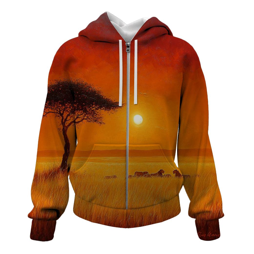 Serengeti Savannah Sunset zip-up hoodies