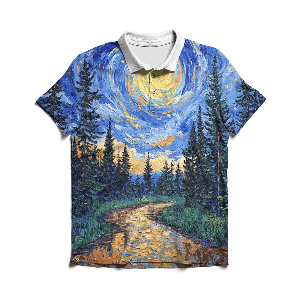 Van Gogh Inspired Forest Rainstorm personalized polo shirts