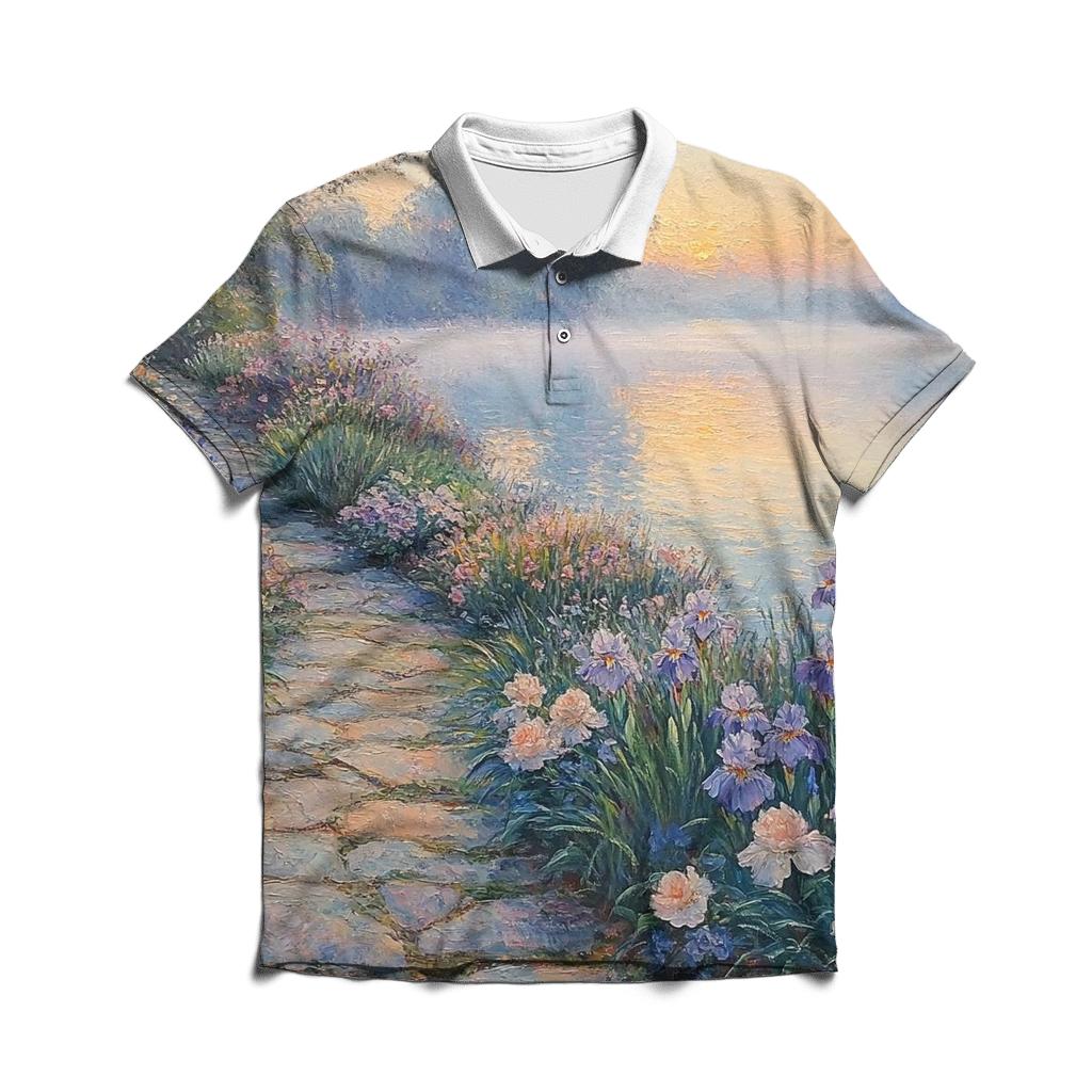 Monet Inspired Morning Lakeside Garden stylish collar polo tees