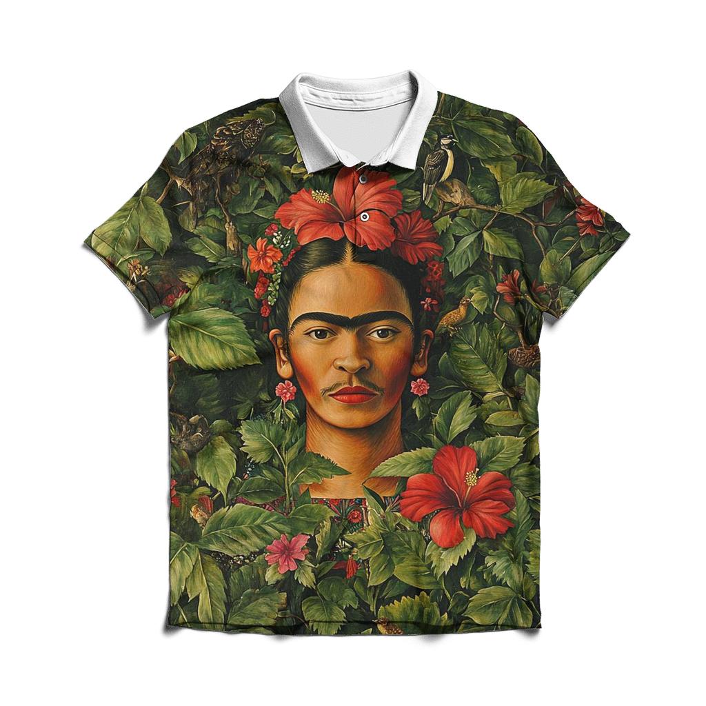 Frida Kahlo Inspired Mythic Garden Portrait stylish collar polo tees