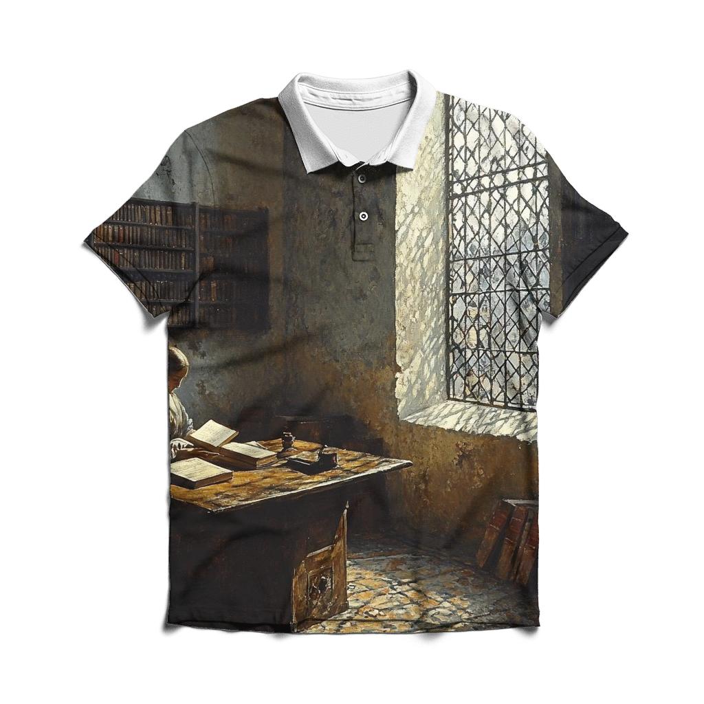 Vermeer Inspired Quiet Library Interior custom polo shirts