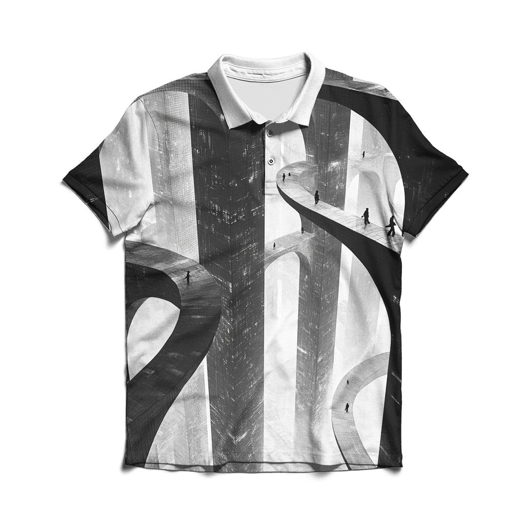 Escher Inspired Futuristic City Bridges stylish collar polo tees