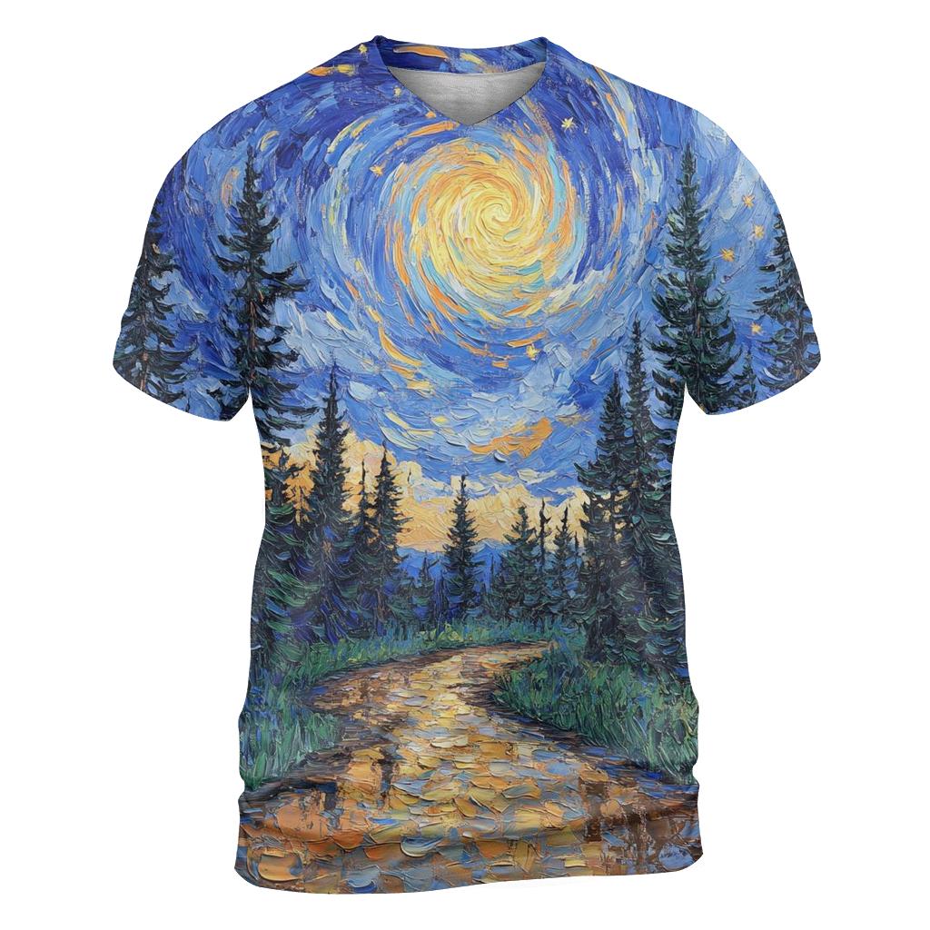 Van Gogh Inspired Forest Rainstorm designer pattern shirts