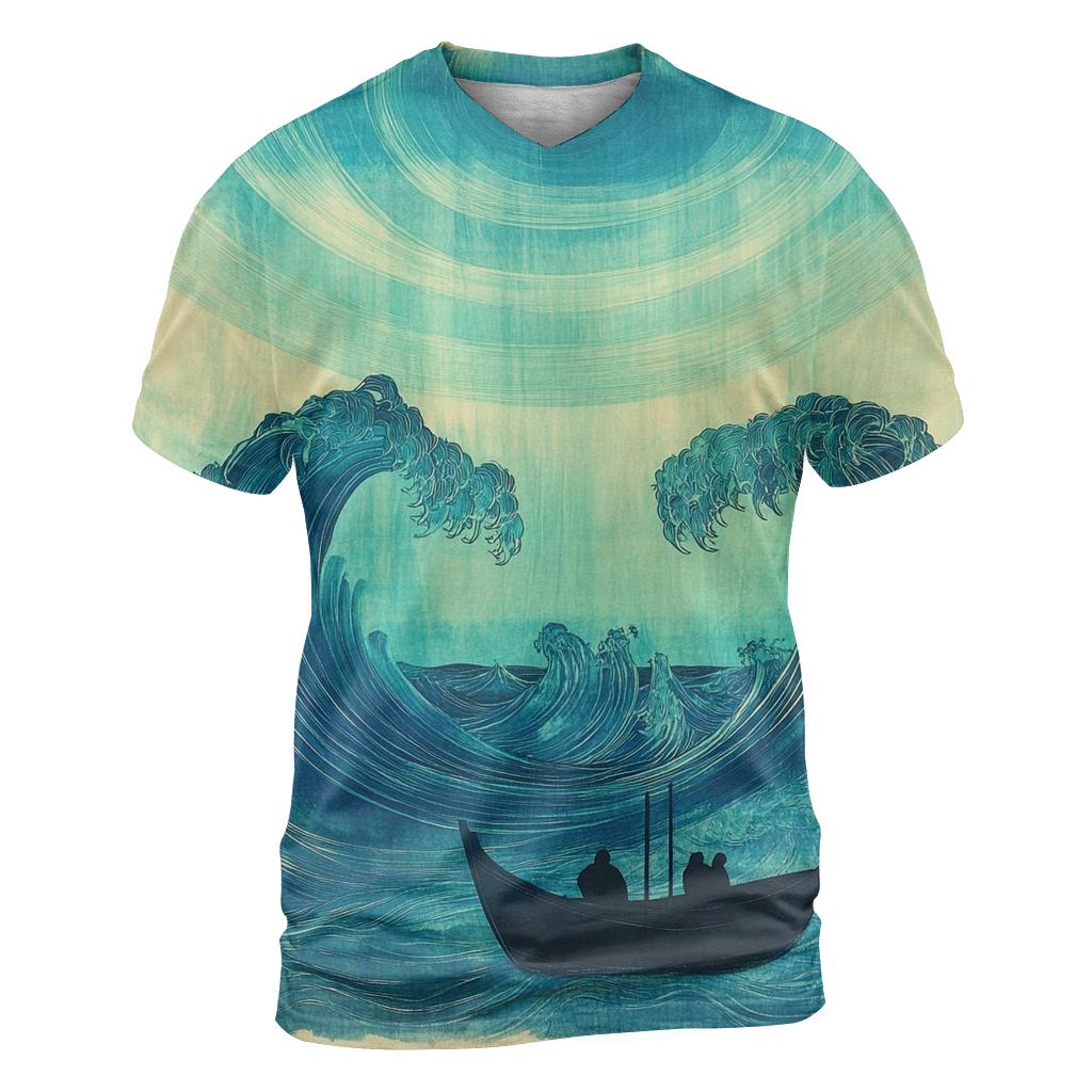 Hokusai Inspired Ocean Waves And Aurora vibrant all-over design tees