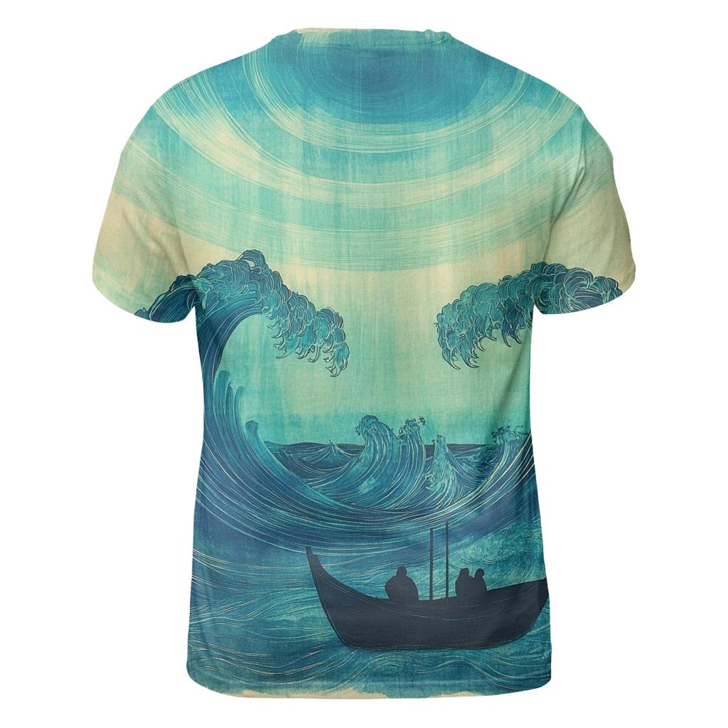 Hokusai Inspired Ocean Waves And Aurora vibrant all-over design tees