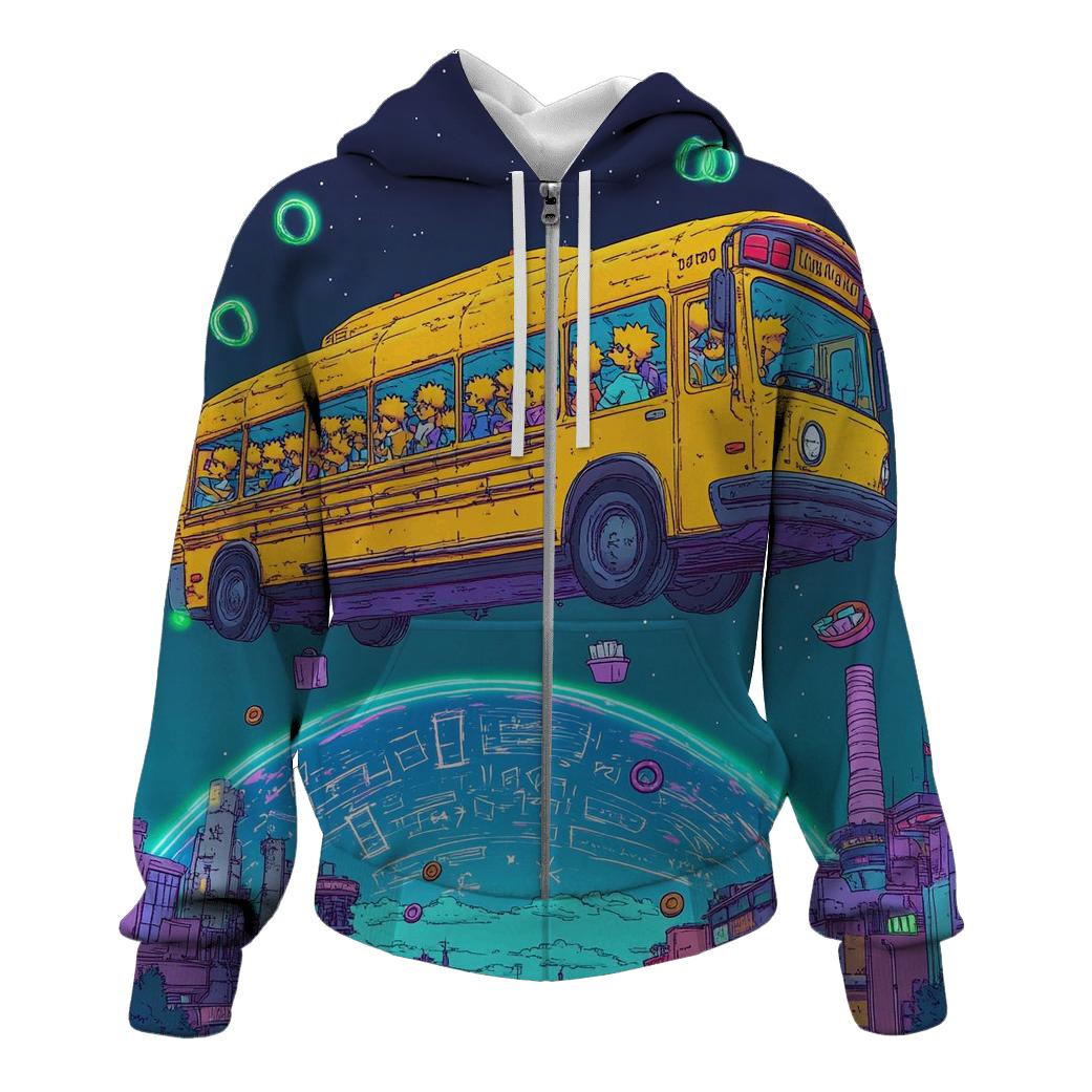Schoolbus Space Drift Over Springfield premium hoodies