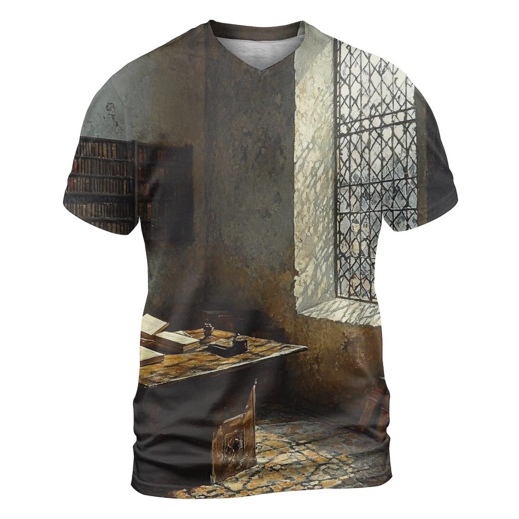 Vermeer Inspired Quiet Library Interior artistic all-over print tops