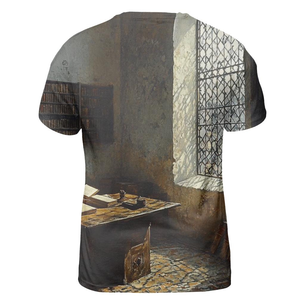 Vermeer Inspired Quiet Library Interior artistic all-over print tops