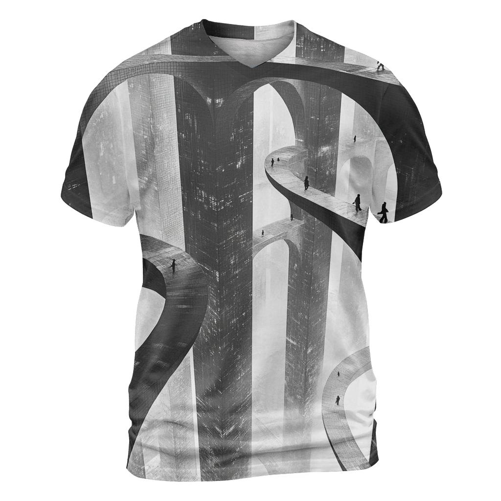 Escher Inspired Futuristic City Bridges custom all-over print shirts