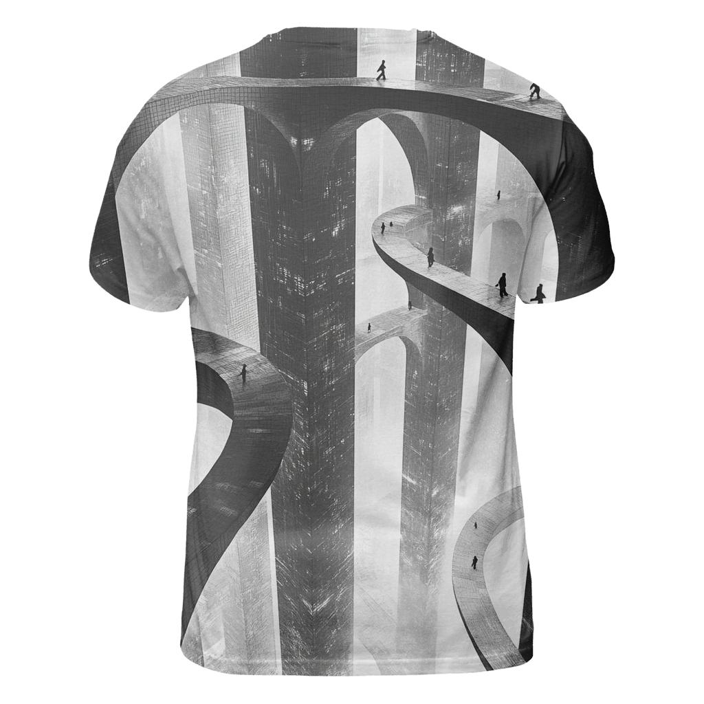 Escher Inspired Futuristic City Bridges custom all-over print shirts