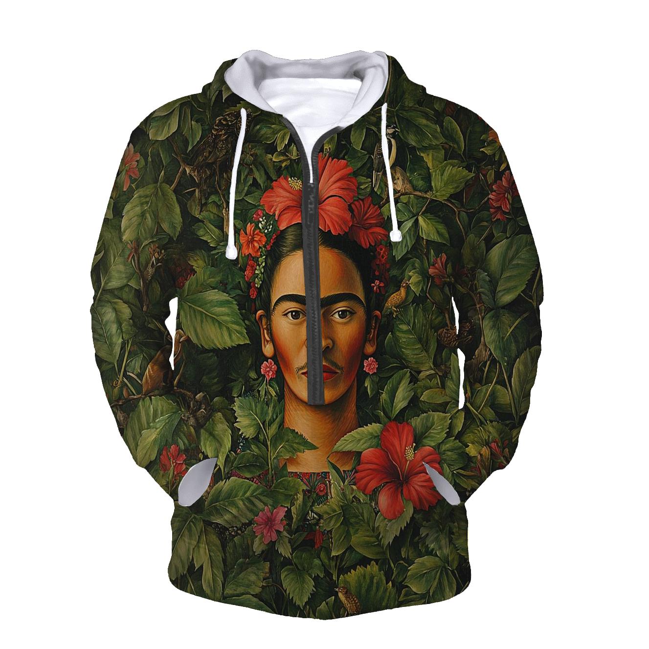 Frida Kahlo Inspired Mythic Garden Portrait lightweight hoodies
