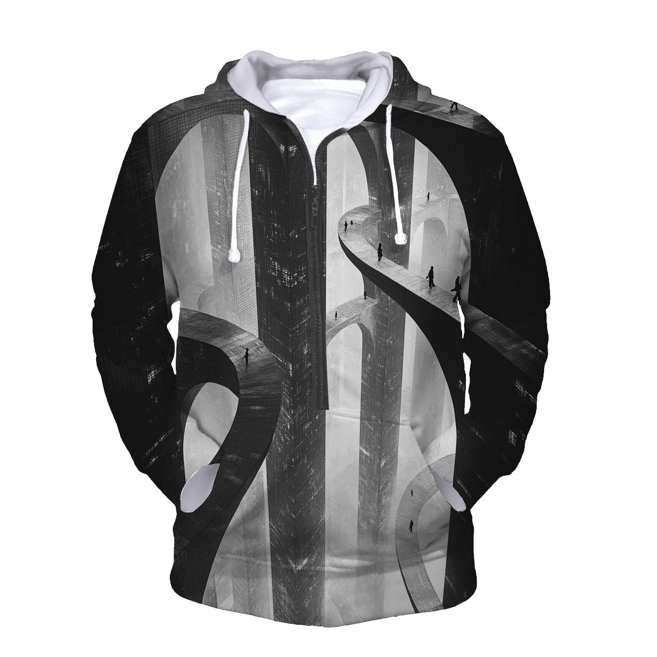 Escher Inspired Futuristic City Bridges hoodie trends