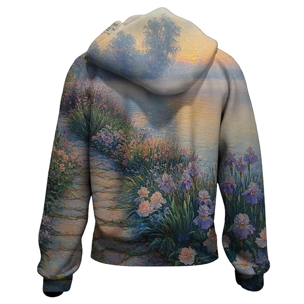 Monet Inspired Morning Lakeside Garden embroidered hoodies