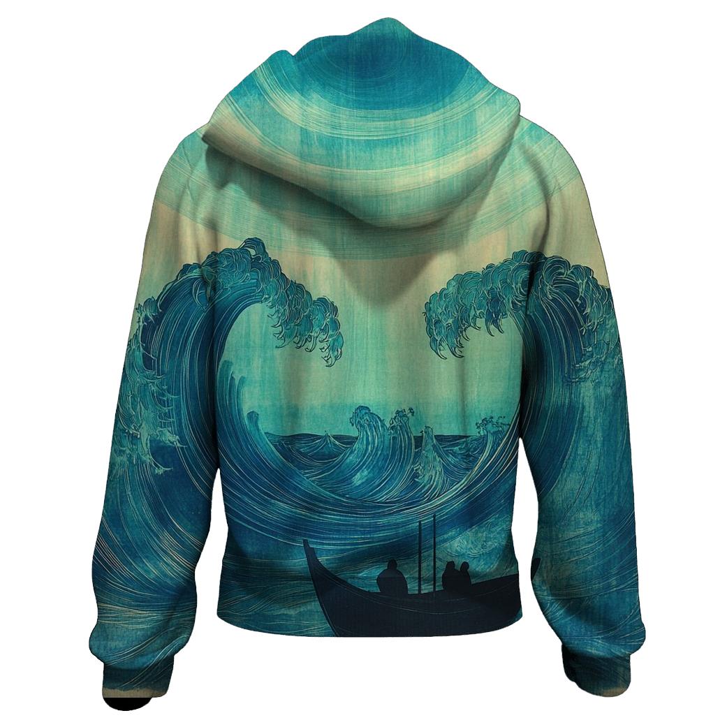 Hokusai Inspired Ocean Waves And Aurora premium hoodies