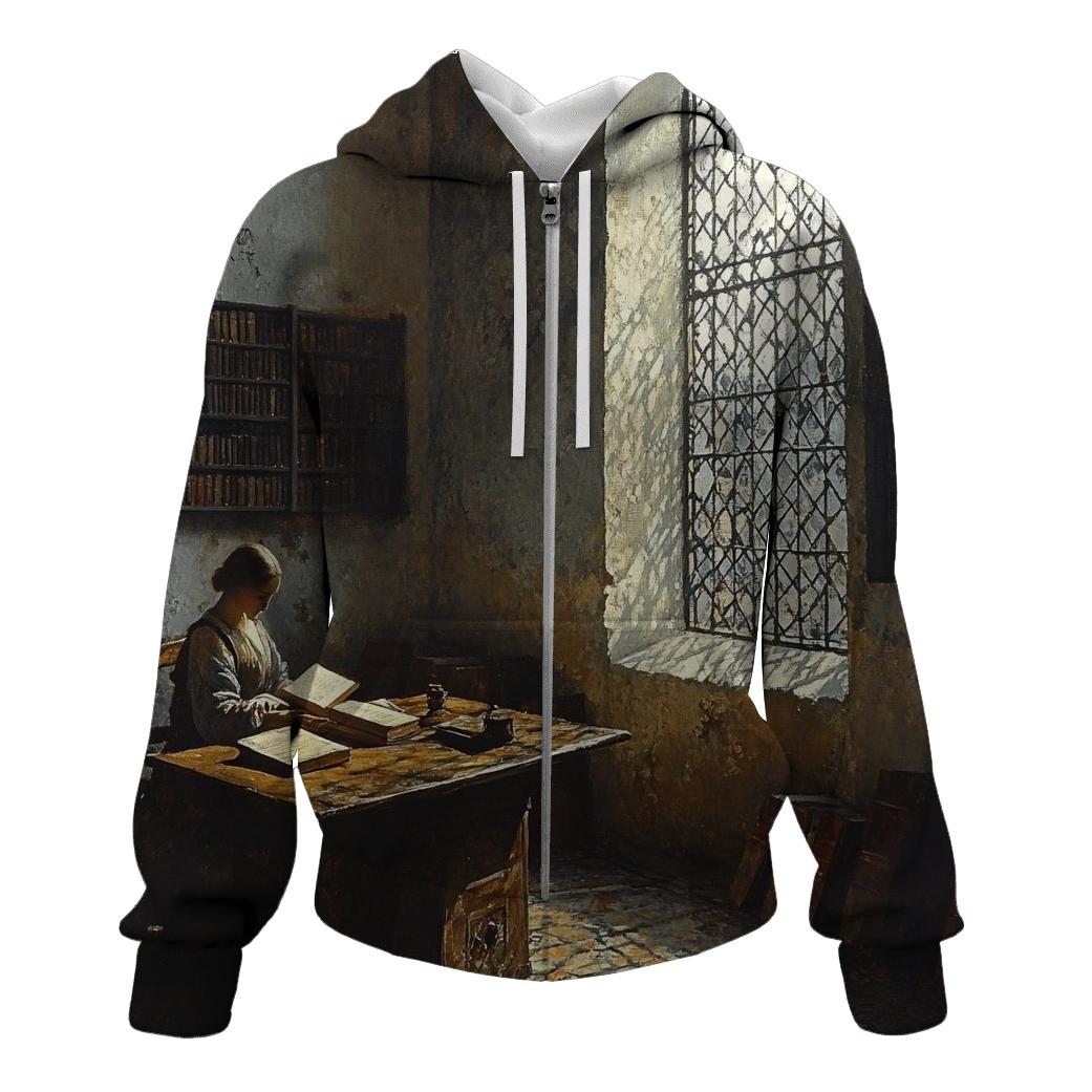 Vermeer Inspired Quiet Library Interior lightweight hoodies
