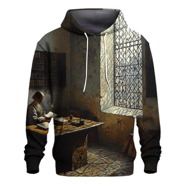 Vermeer Inspired Quiet Library Interior embroidered hoodies