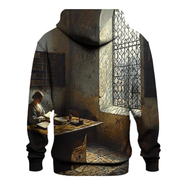Vermeer Inspired Quiet Library Interior embroidered hoodies
