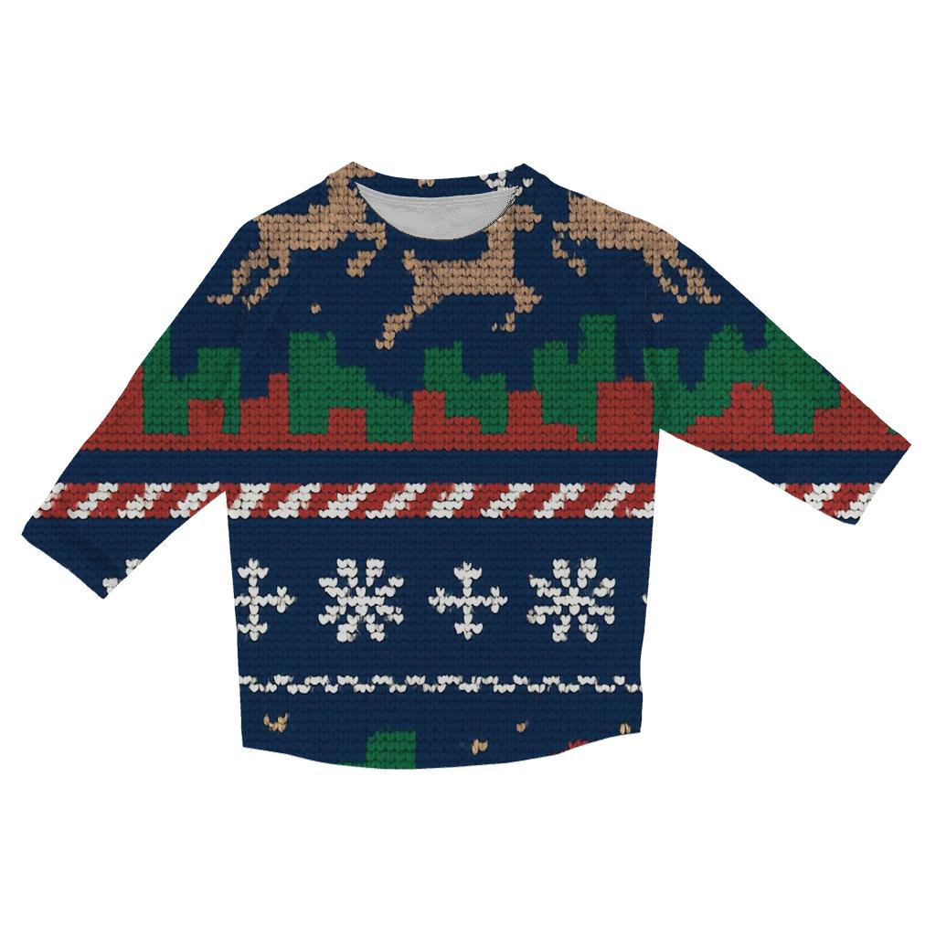 Tinsel Reindeer Skyline Design printed three quarter sleeve shirts