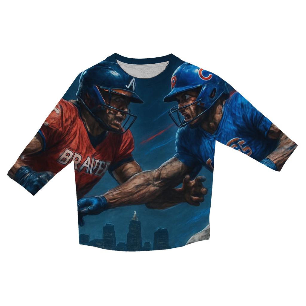Skyline Battle Under Stadium Lights Braves And Cubs trendy 3/4 sleeve tops