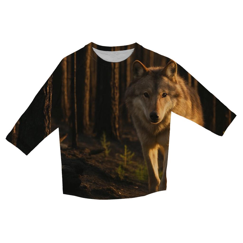Timber Wolf At Burned Forest Edge trendy 3/4 sleeve tops
