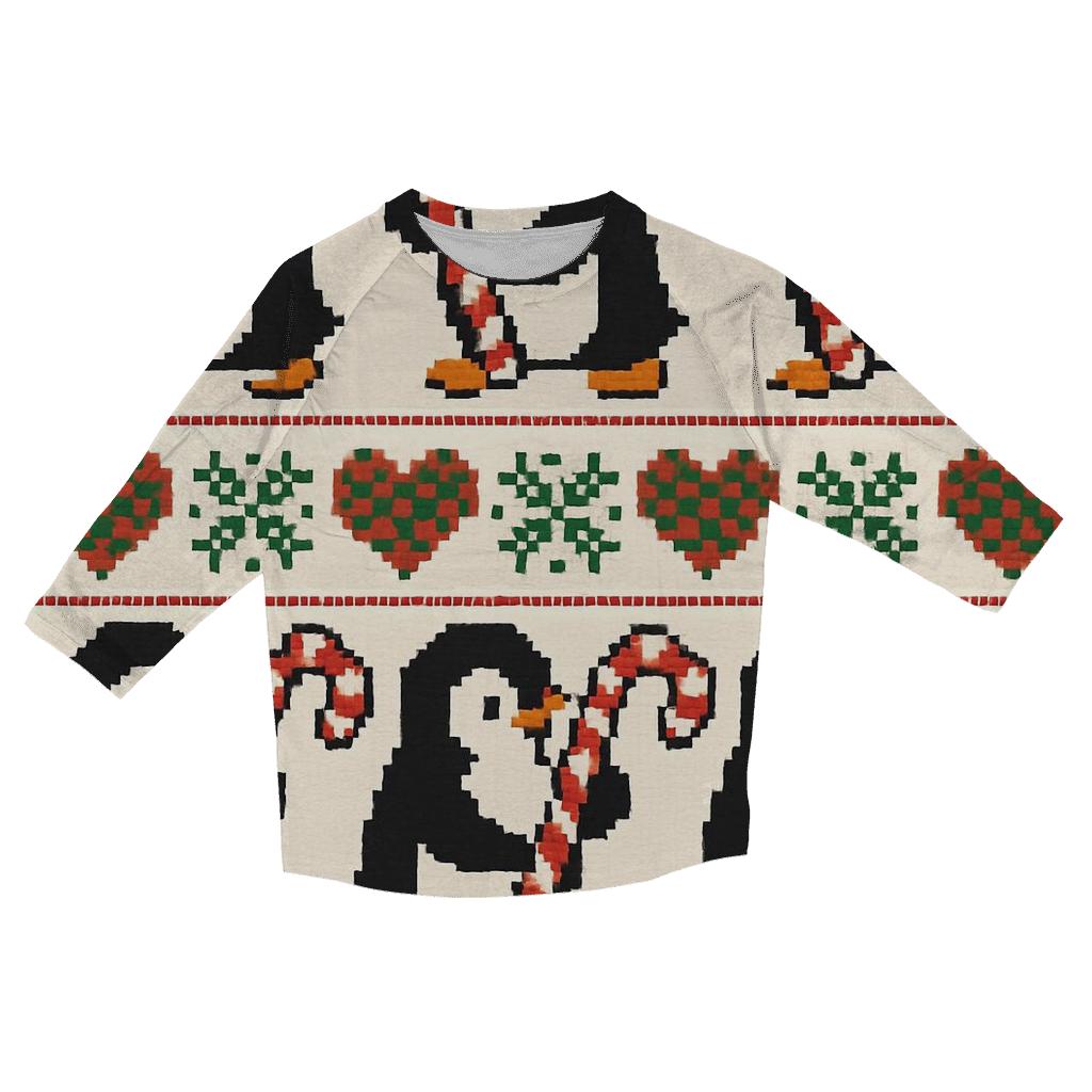 Candy Cane Penguin March Design personalized 3/4 sleeve tees