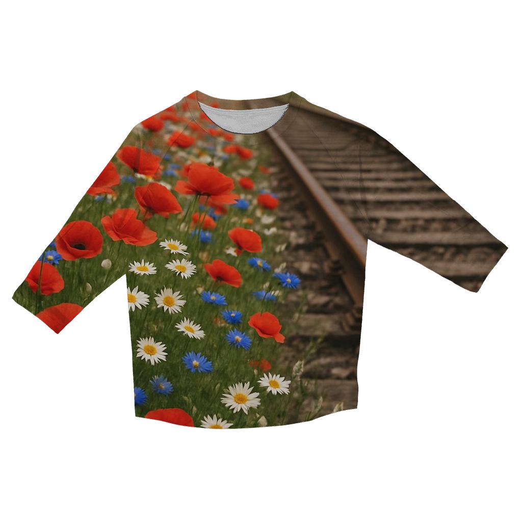 Wildflower Verge Beside Country Rail designer 3/4 sleeve blouses